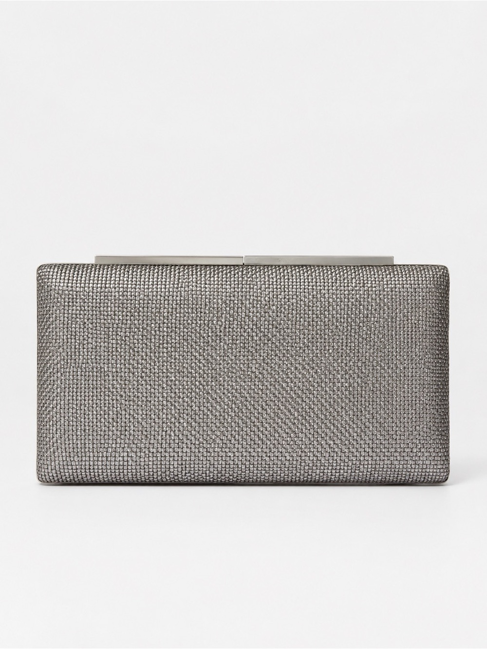 NEW Parfois Metallic Box Clutch Bag Silver Chain Formal Evening Purse Crossbody